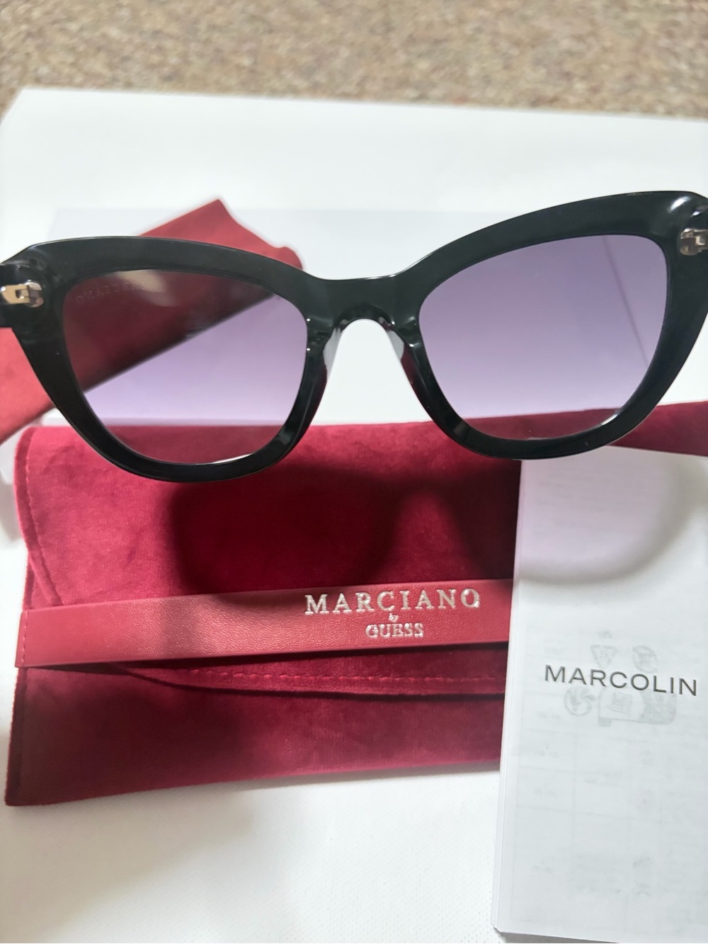 Marciano by Guess Women's Black Cat-Eye Sunglasses with Purple Lenses - Picture 4 of 9